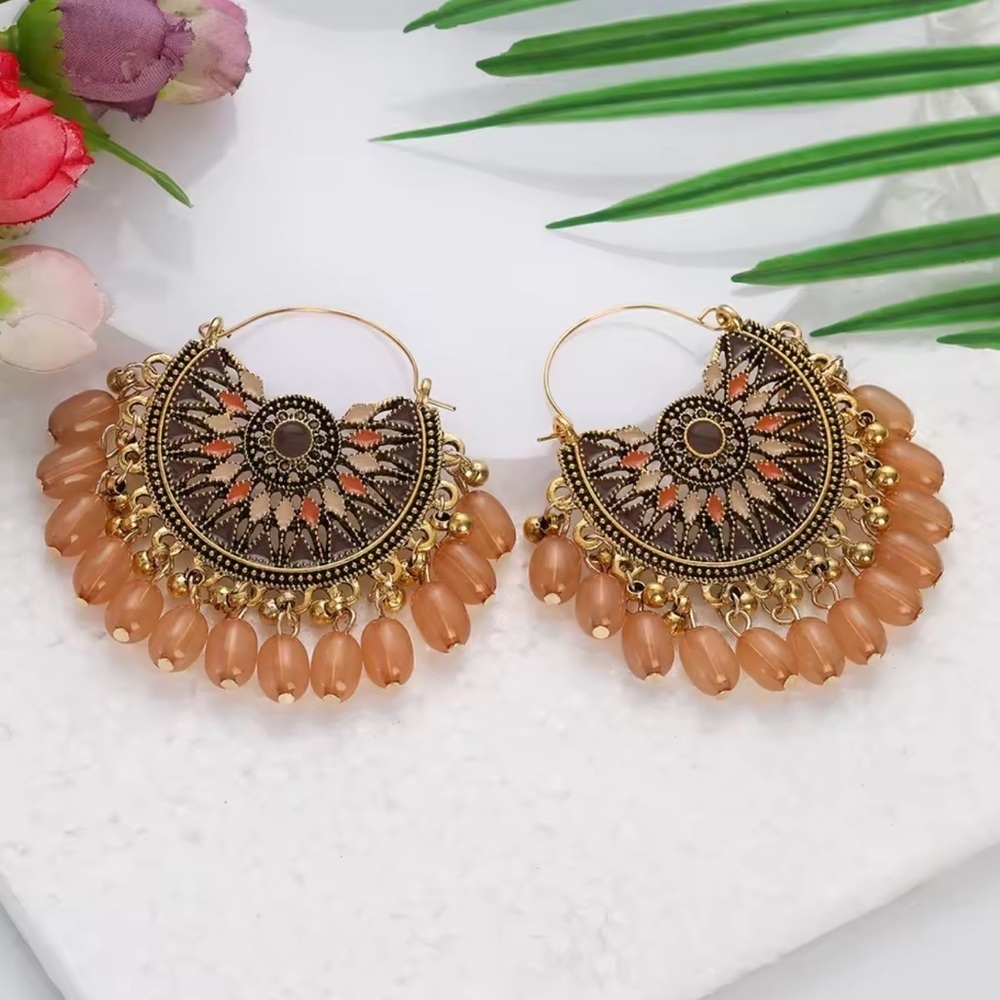Ethnic Gypsy Taupe Gold Earrings